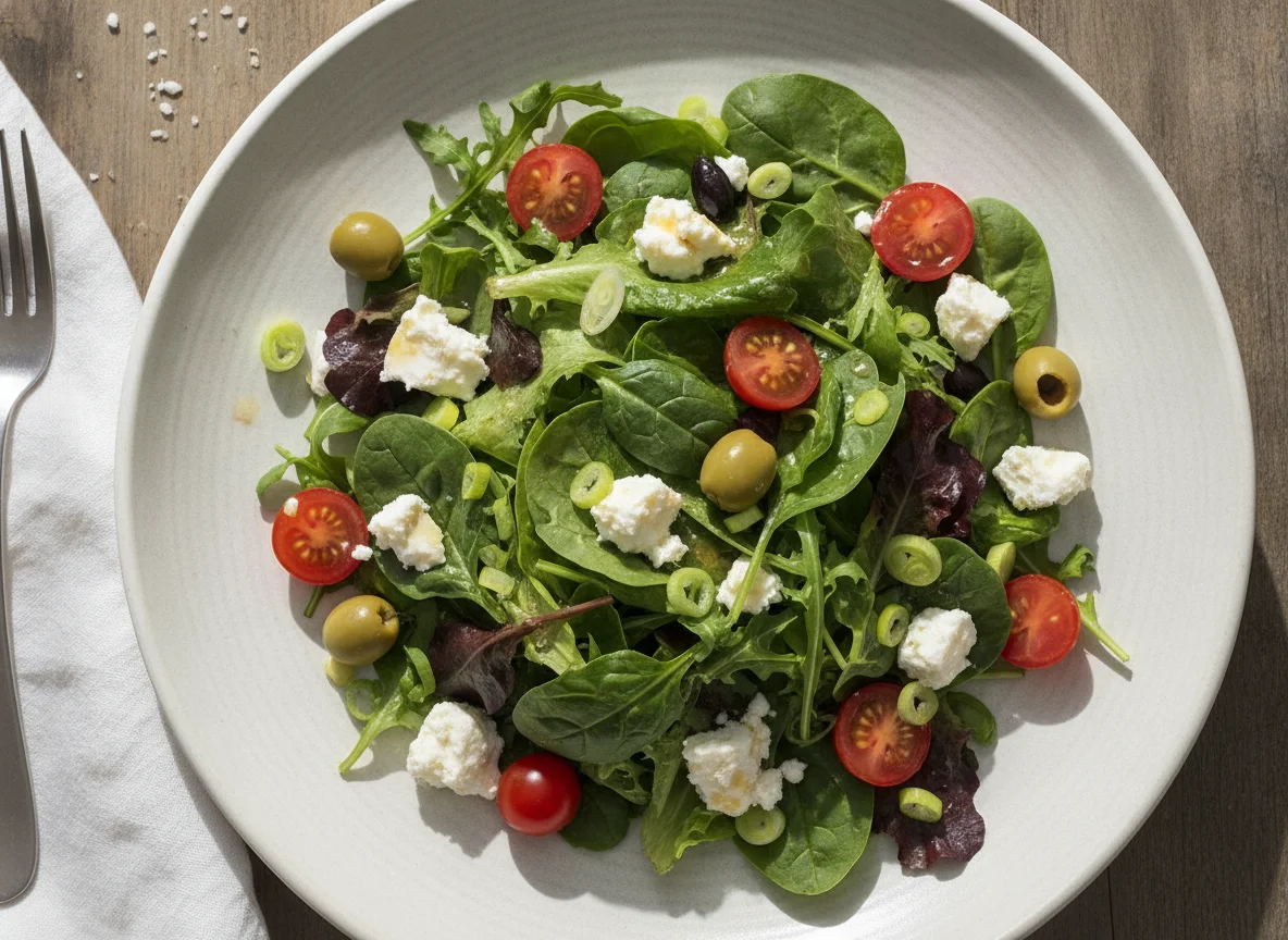 Mixed Green Salad with Feta and Olives photo