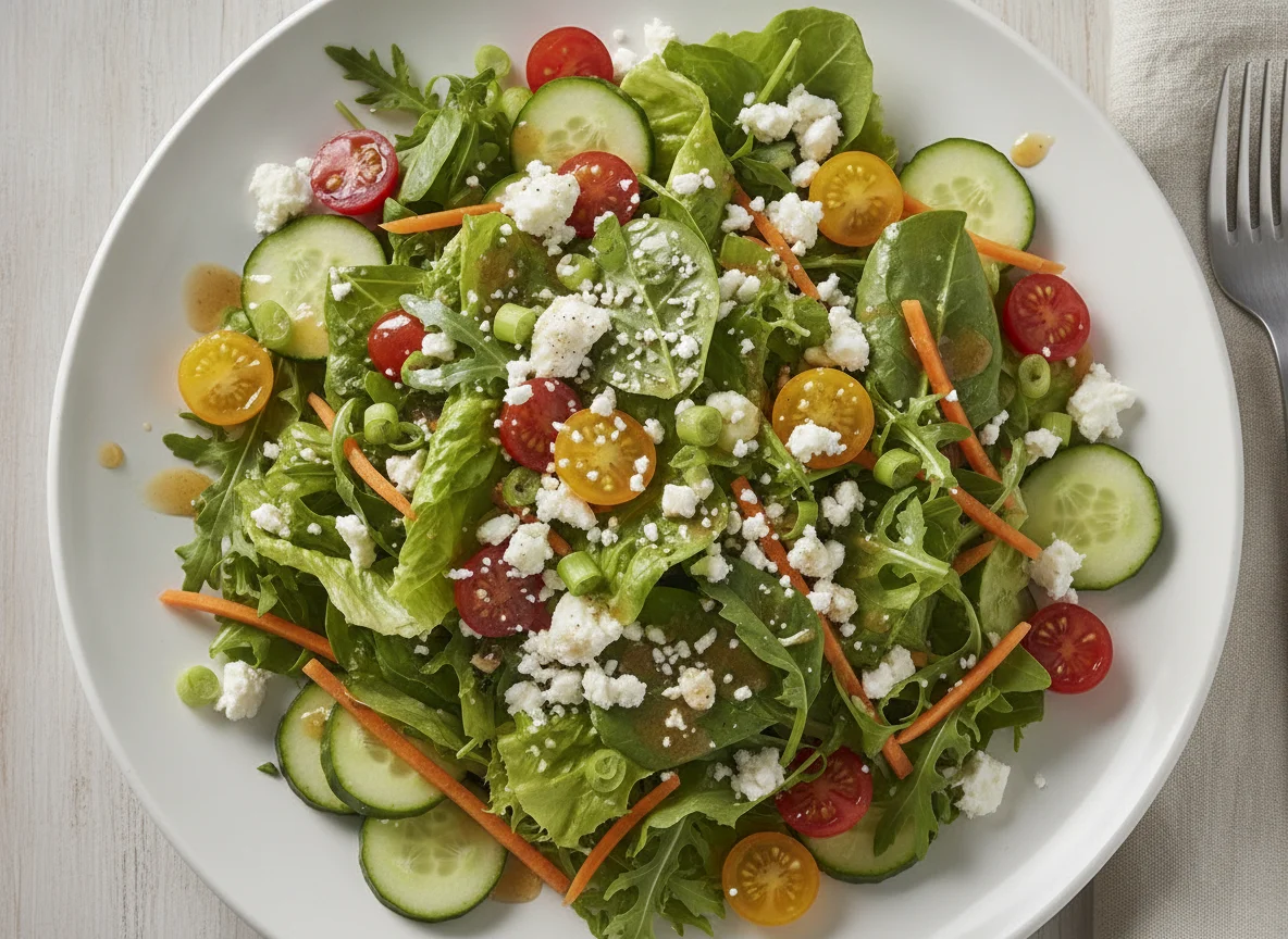 Mixed Green Salad with Feta and Vegetables photo