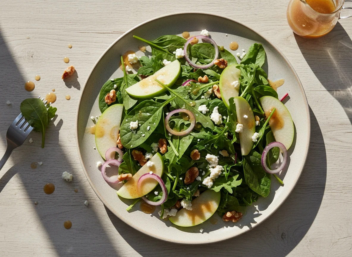 Mixed Green Salad with Feta, Apple, and Walnuts photo