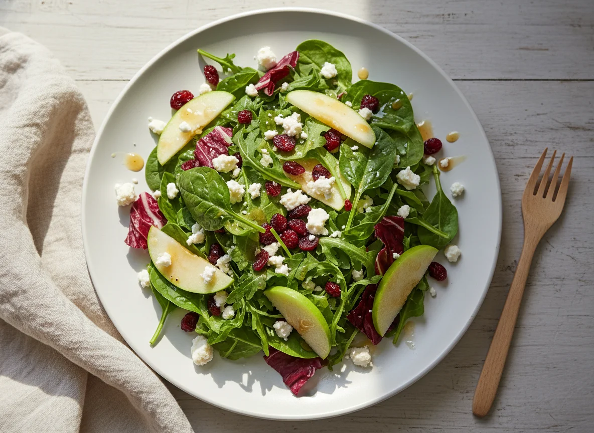 Mixed Green Salad with Feta, Cranberries, and Apple photo