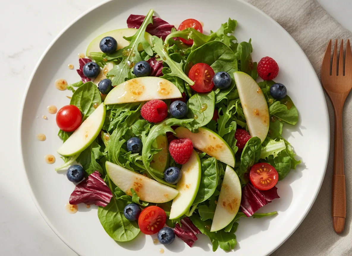 Mixed Green Salad with Fruits and Vegetables photo