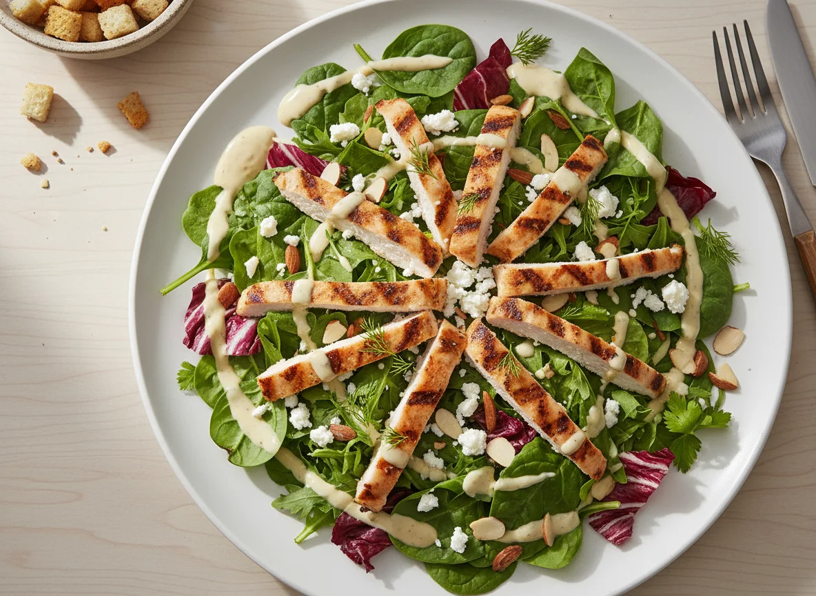 Mixed Green Salad with Grilled Chicken and Feta photo