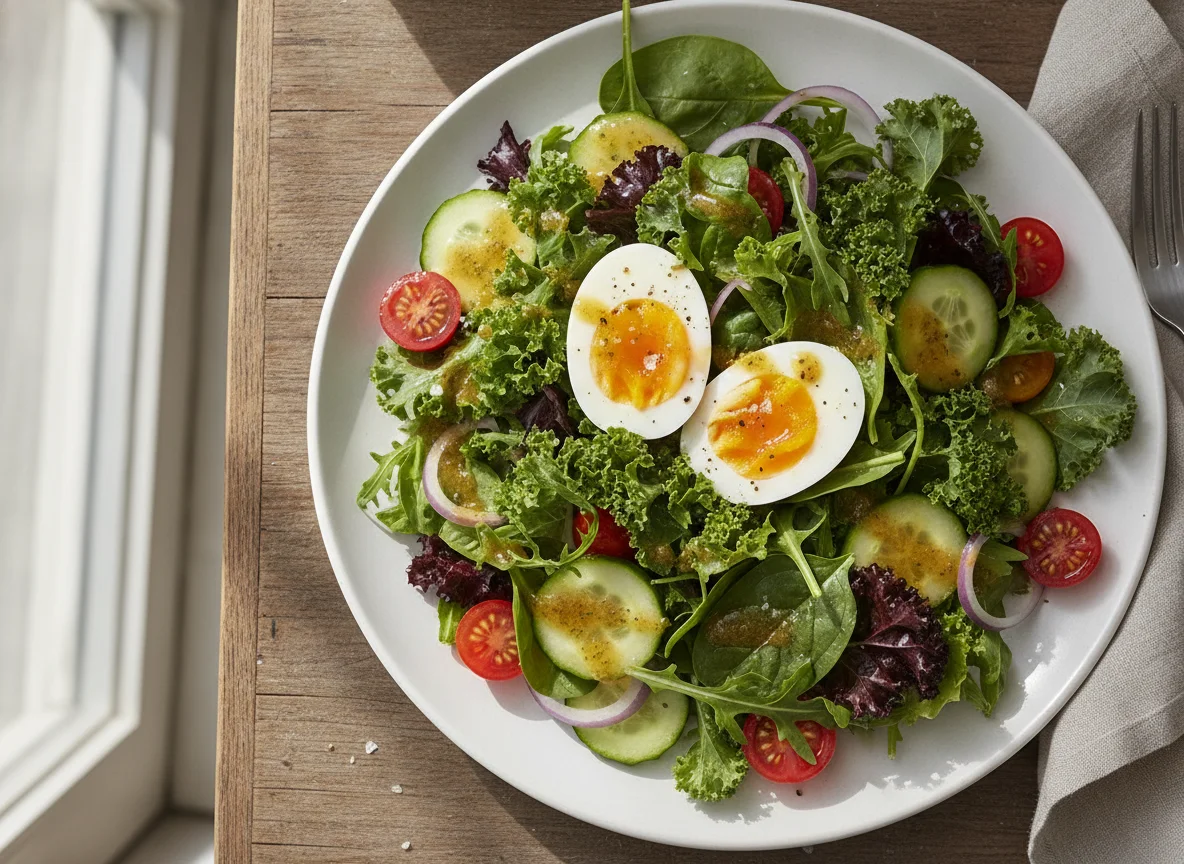 Mixed Green Salad with Hard Boiled Egg photo
