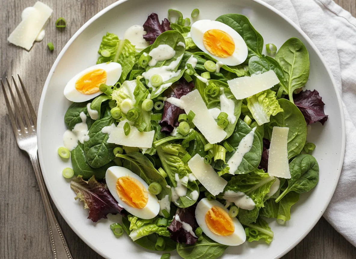 Mixed Green Salad with Hard-Boiled Eggs and Parmesan photo