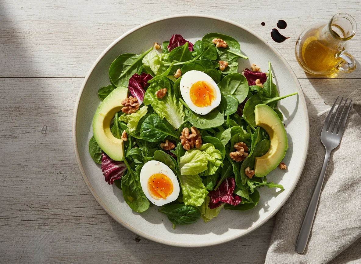 Mixed Green Salad with Hard-Boiled Eggs and Walnuts photo