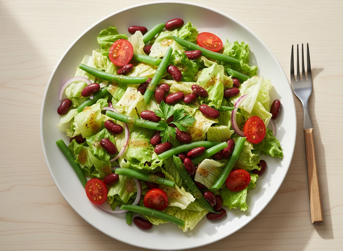 Mixed Green Salad with Kidney Beans and Green Beans photo