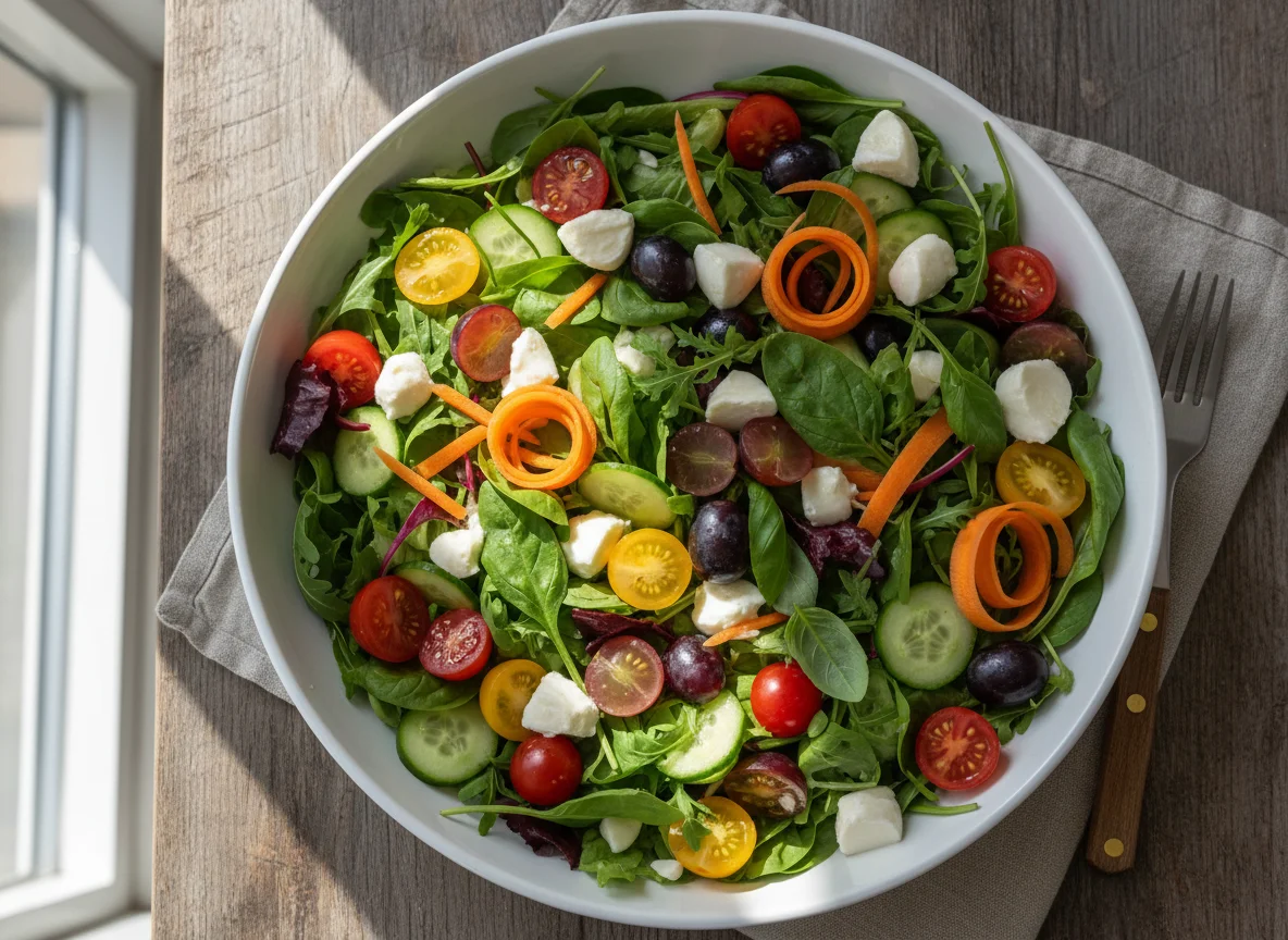 Mixed Green Salad with Mozzarella and Grapes photo