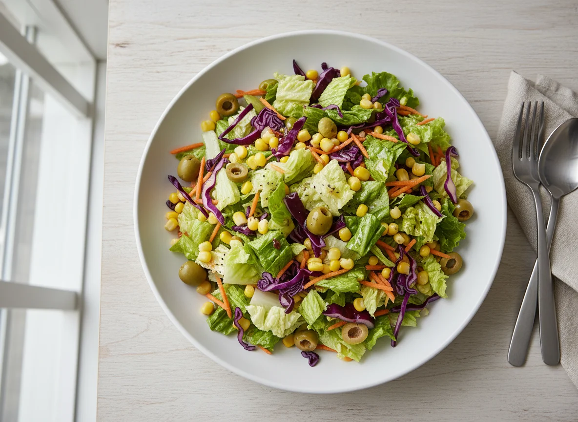Mixed Green Salad with Olives and Corn photo