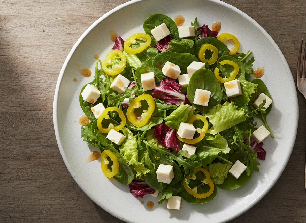 Mixed Green Salad with Peppers and Cheese photo