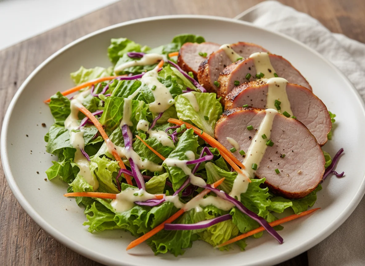 Mixed Green Salad with Pork Loin photo