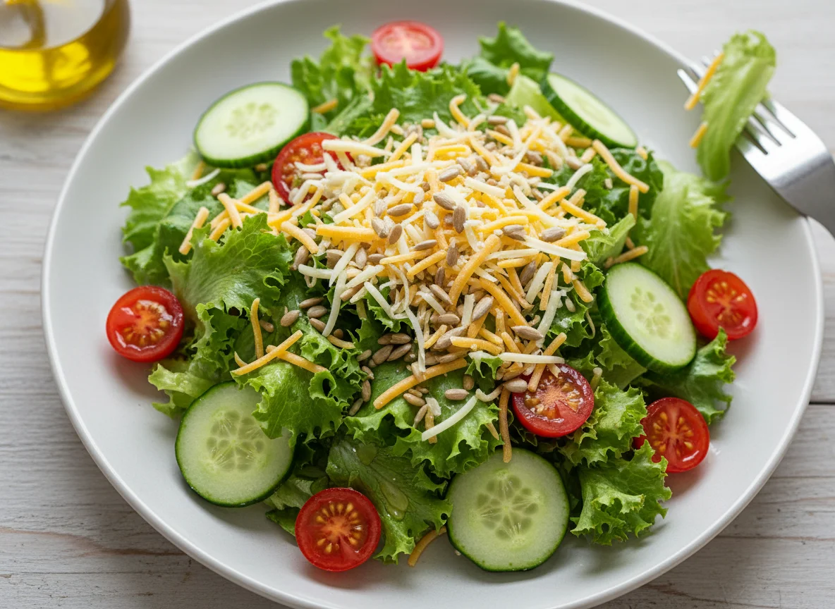 Mixed Green Salad with Sunflower Seeds and Cheese photo