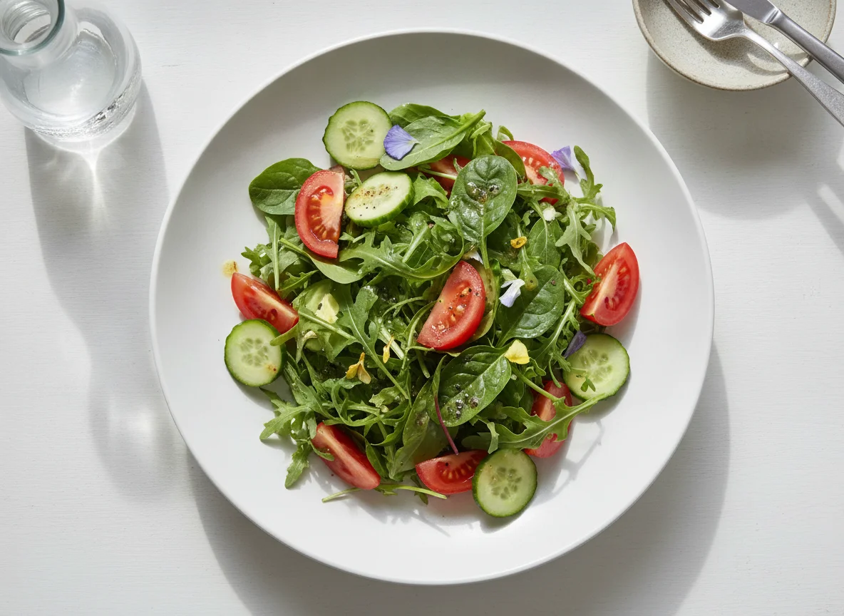 Mixed Green Salad with Tomato and Cucumber photo