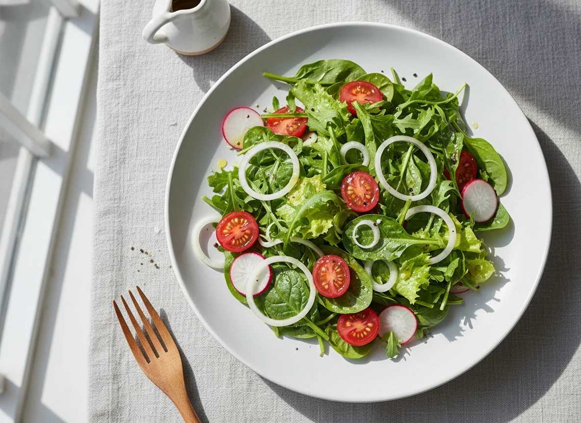 Mixed Green Salad with Tomatoes and Onions photo