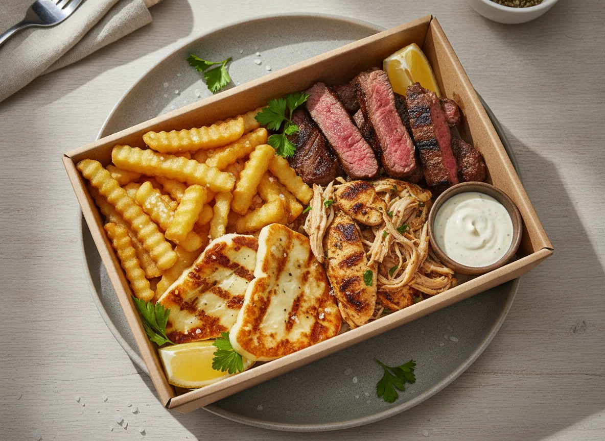 Mixed Grill Box with Chips and Halloumi photo