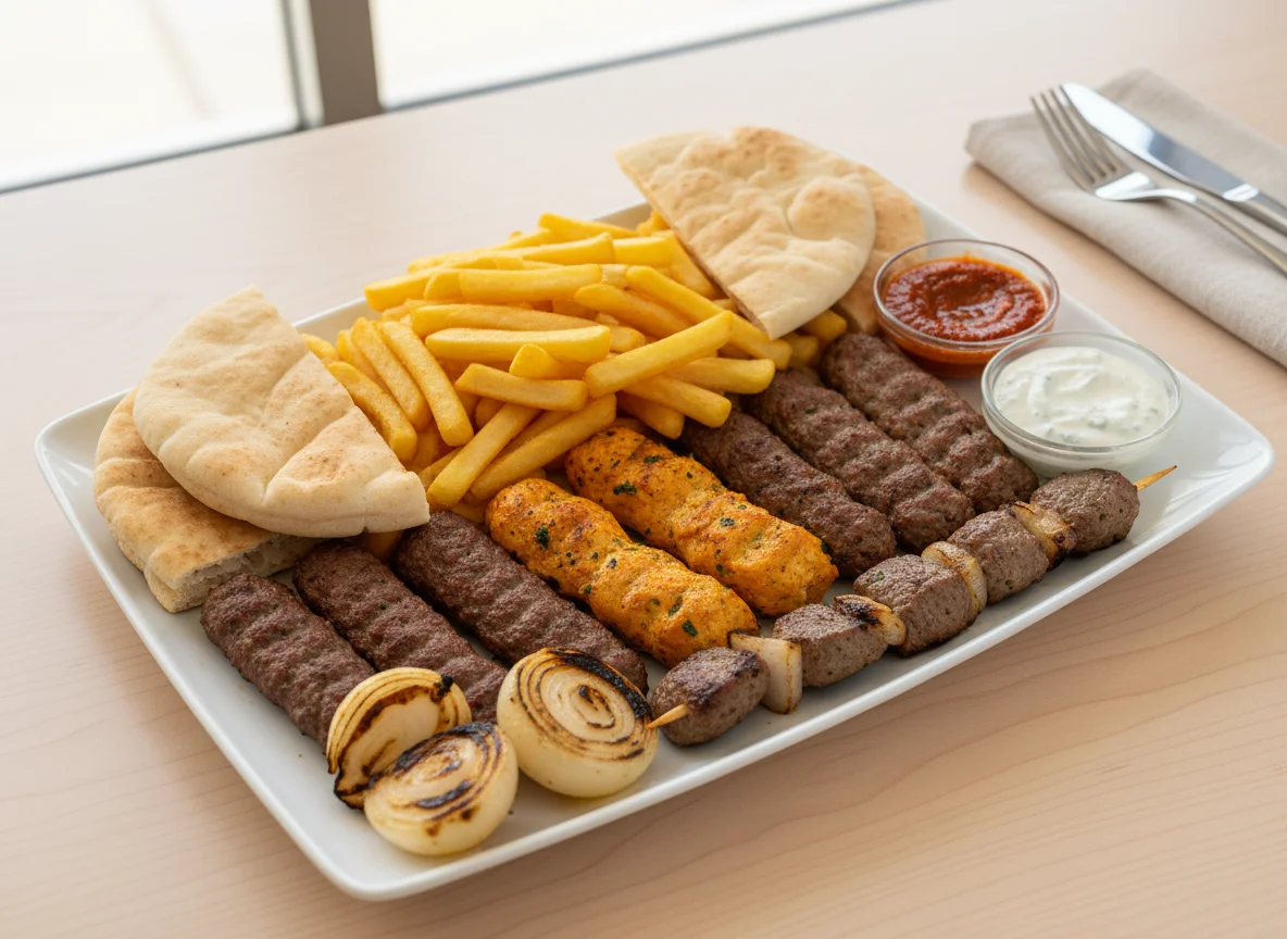 Mixed Grill Platter with Fries and Bread photo