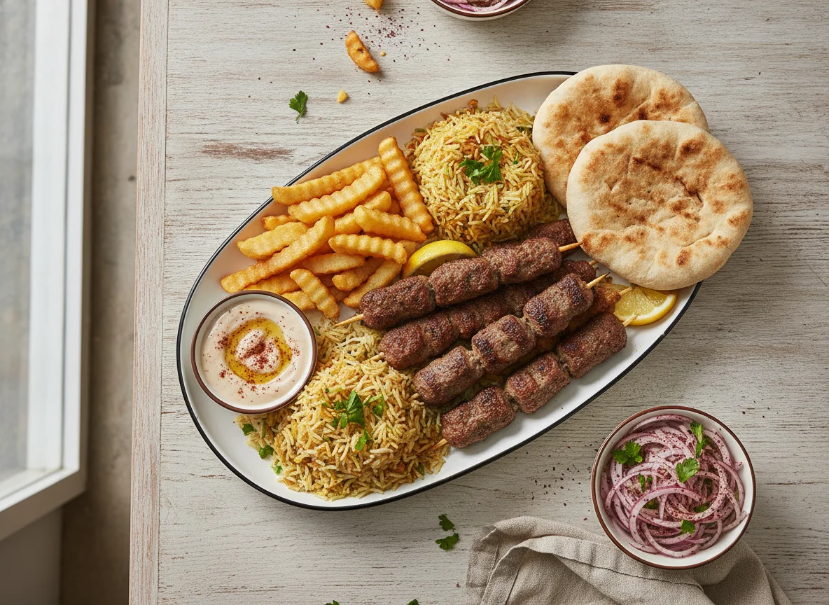Mixed Grill Platter with Rice and Fries photo