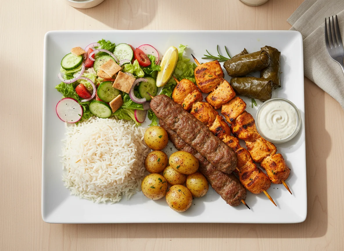 Mixed Grill Platter with Rice and Salad photo