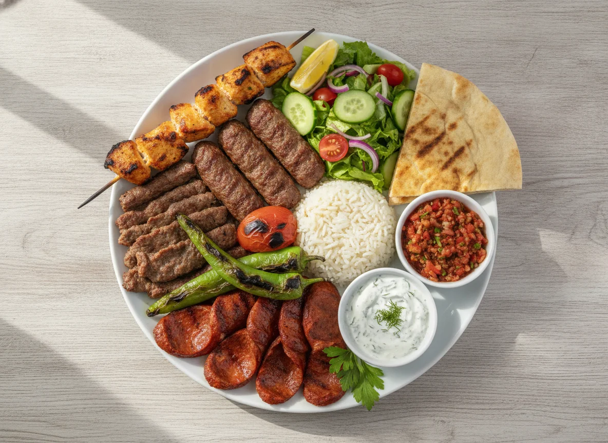 Mixed Grill Platter with Salad and Rice photo