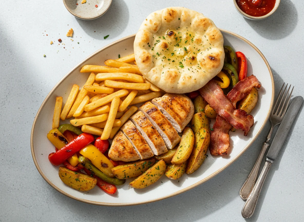 Mixed Grill with Flatbread and Vegetables photo