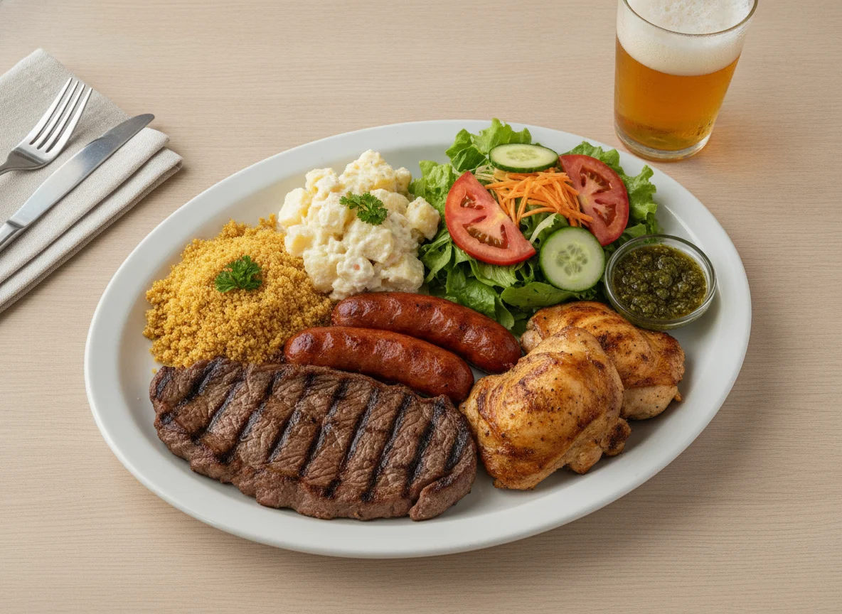 Mixed Grill with Potato Salad and Fresh Salad photo