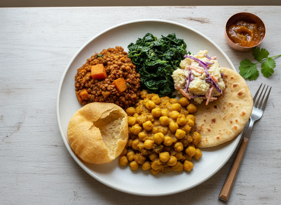 Mixed Indian/Caribbean style meal photo