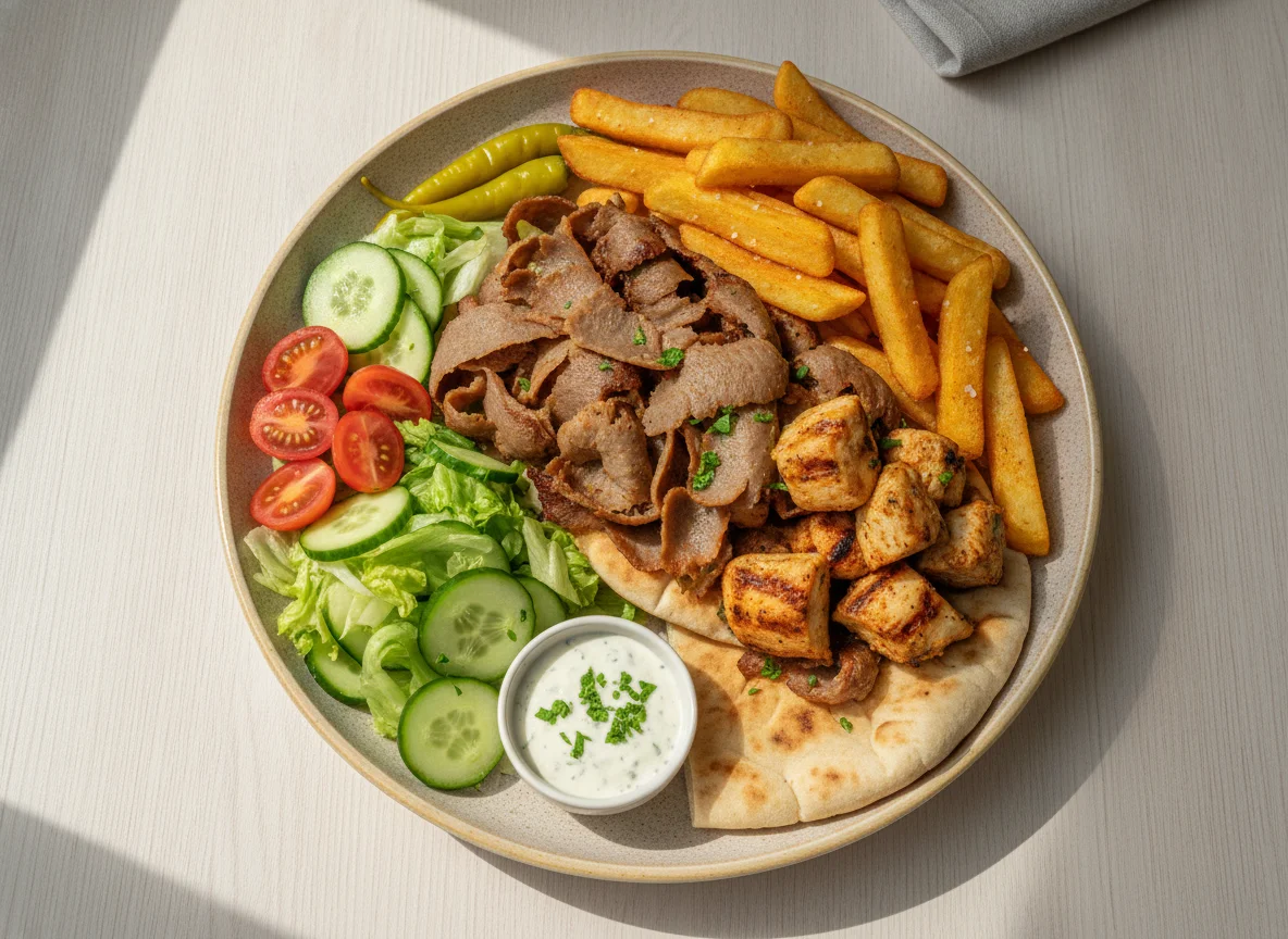 Mixed Kebab with Chips and Salad photo