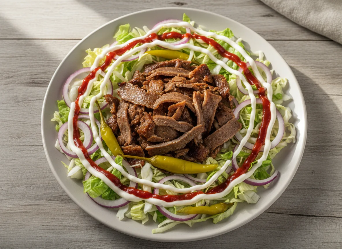 Mixed Kebab with Salad and Sauce photo