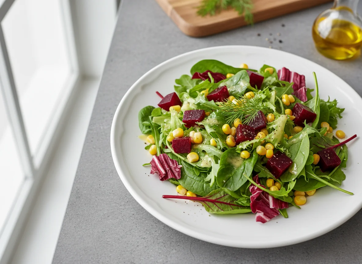 Mixed Leaf Salad with Sweetcorn and Beetroot photo