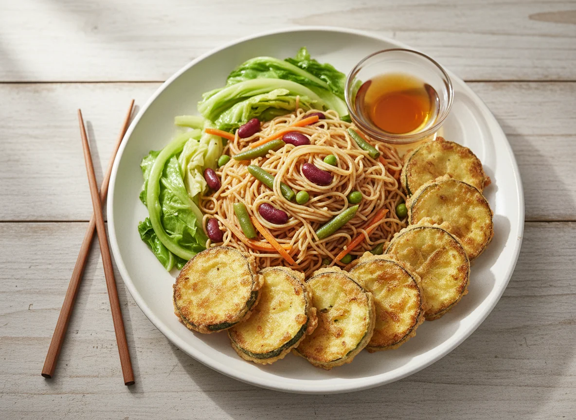 Mixed Meal with Fried Vermicelli and Vegetables photo