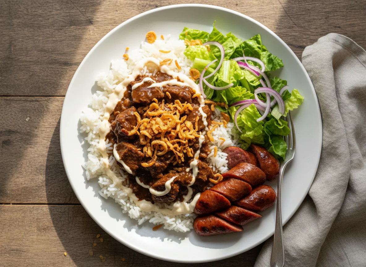 Mixed Meat and Rice with Salad photo