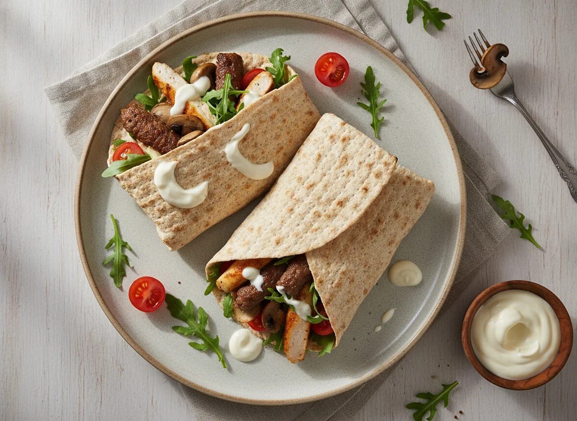 Mixed Meat and Vegetable Flatbread Wrap photo