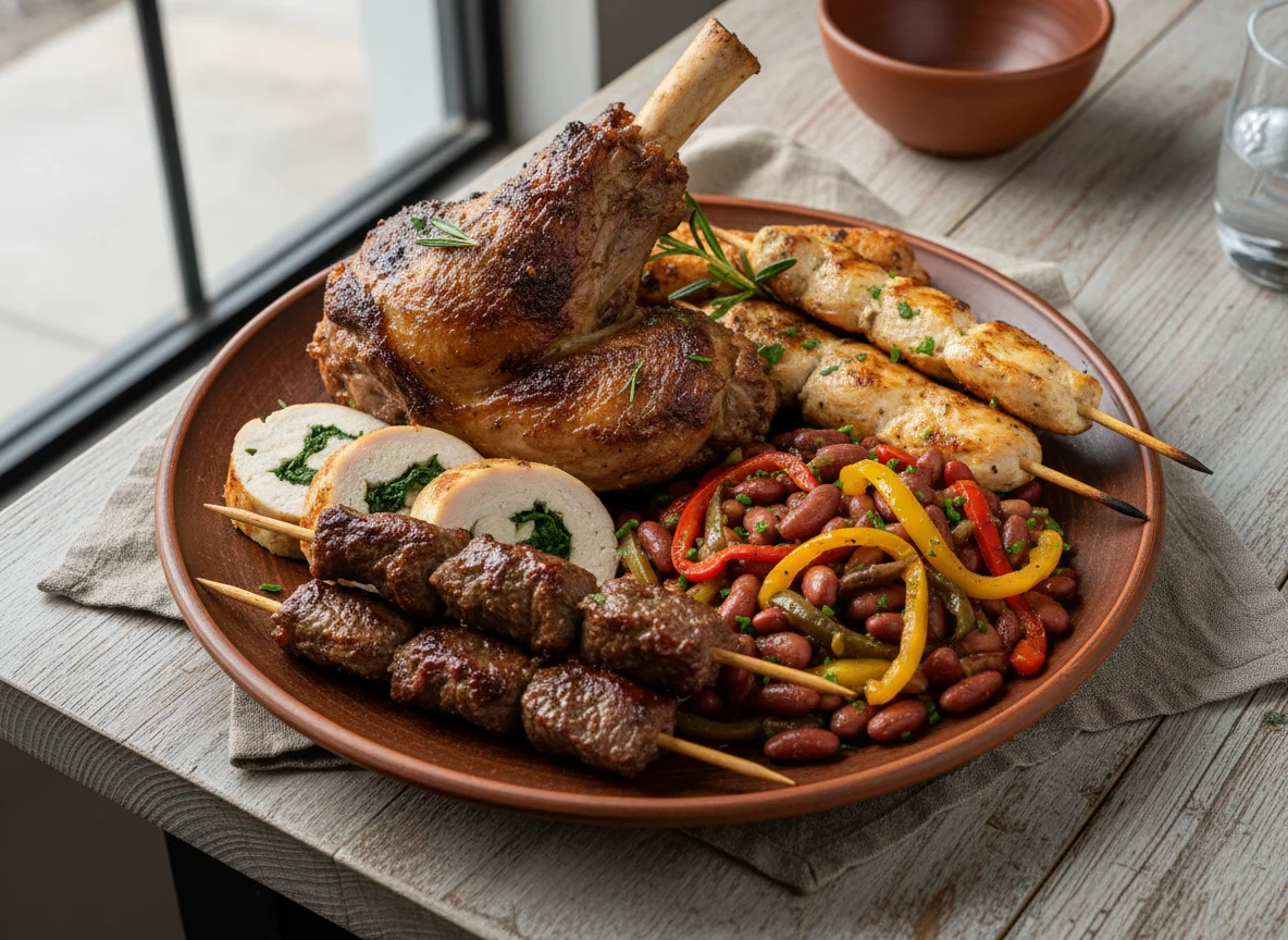 Mixed Meat Platter with Beans and Vegetables photo