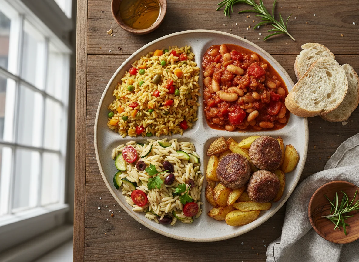 Mixed Mediterranean-style meal photo
