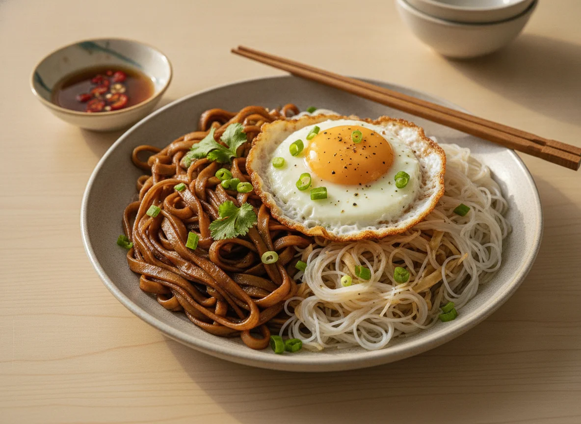 Mixed Noodles with Fried Egg photo