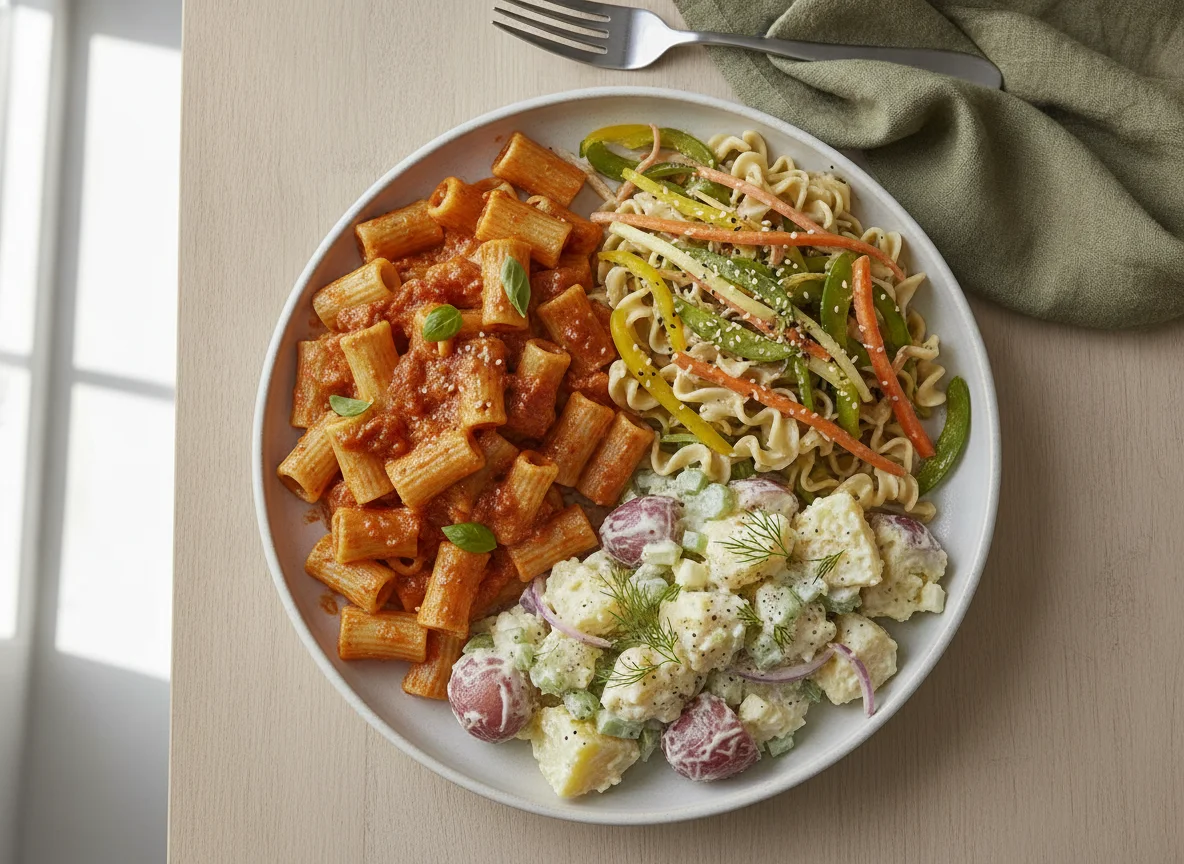Mixed Pasta and Potato Salad Plate photo