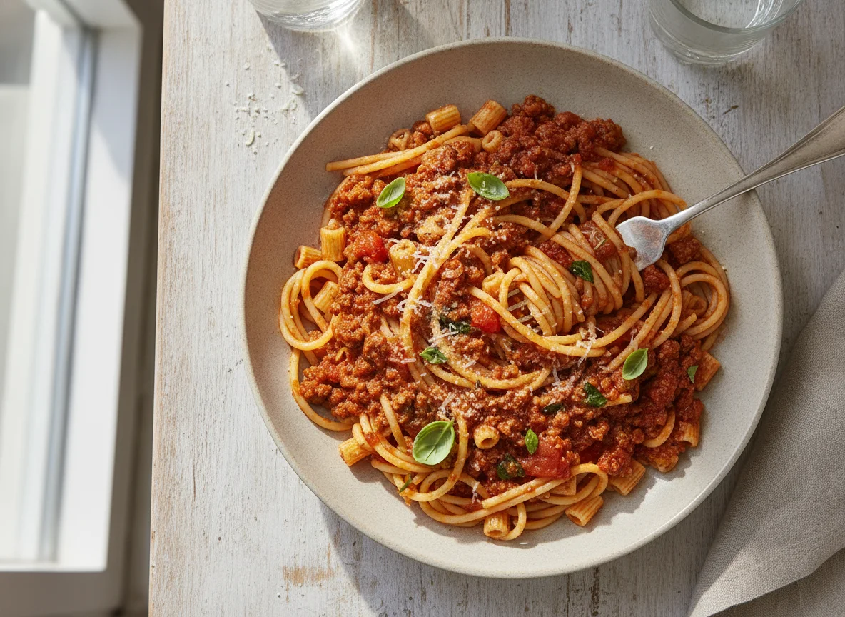 Mixed Pasta with Tomato Meat Sauce photo