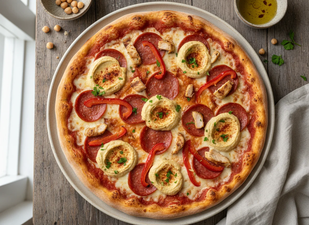 Mixed Pizza with Hummus photo