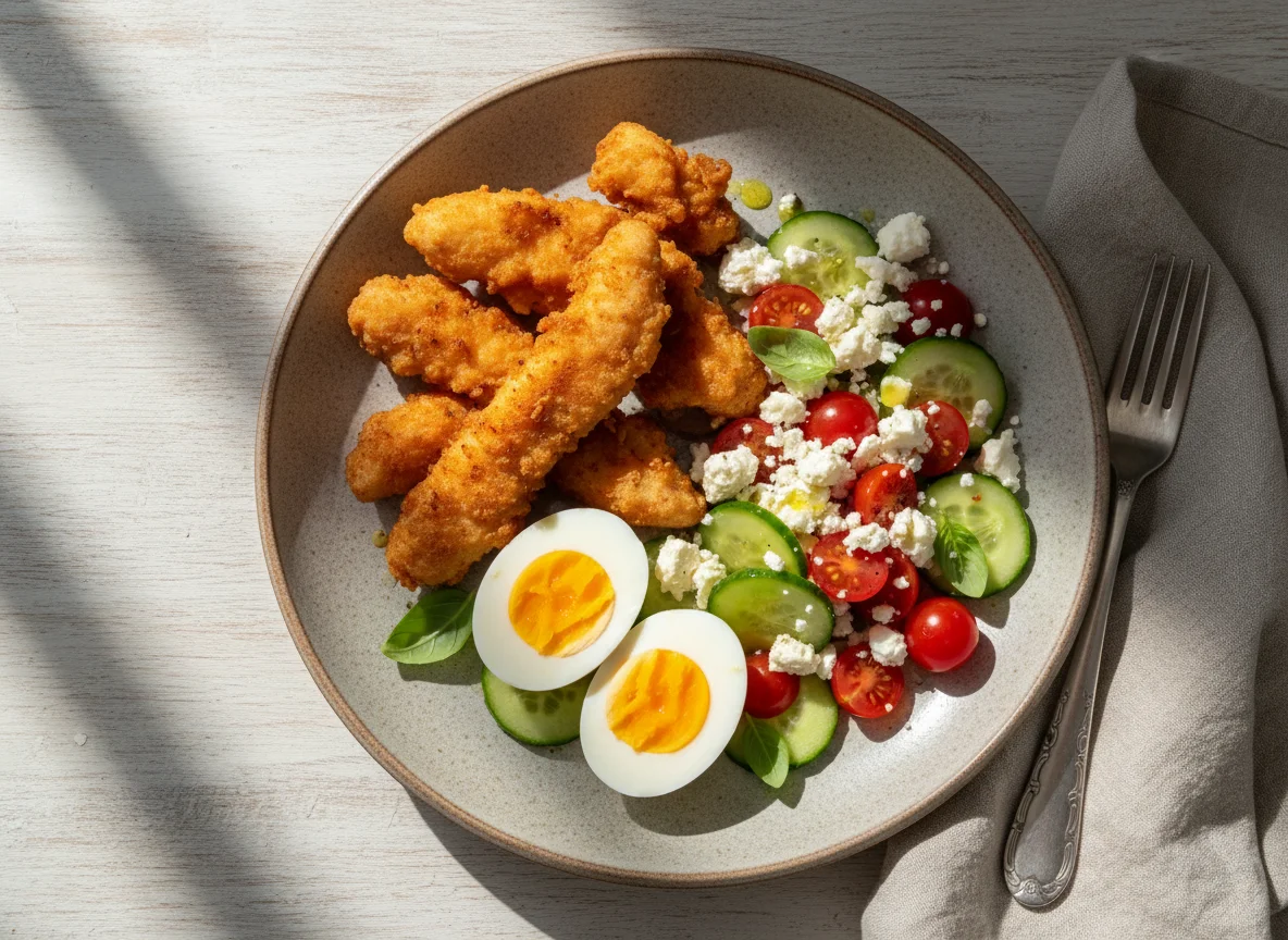 Mixed Plate with Chicken, Eggs, Cheese and Vegetables photo