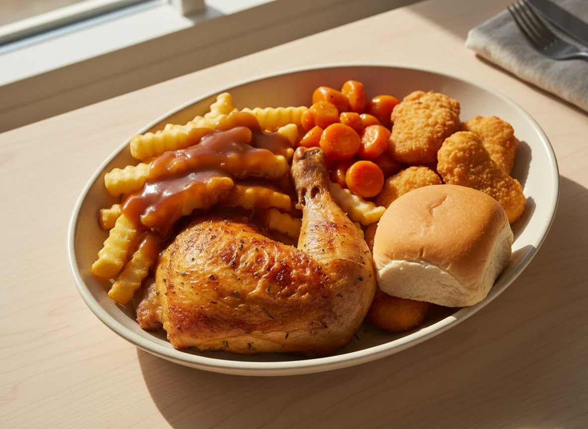 Mixed Plate with Chicken, Fries, and Gravy photo