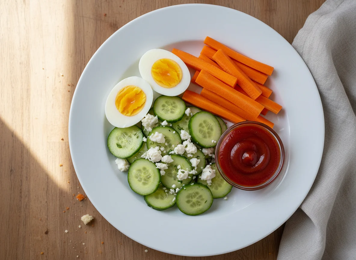 Mixed Plate with Eggs, Salad, and Carrots photo