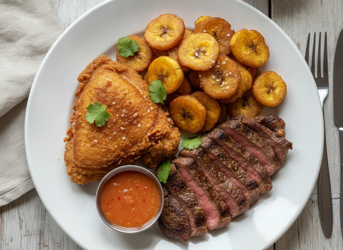 Mixed Plate with Plantain and Meat photo