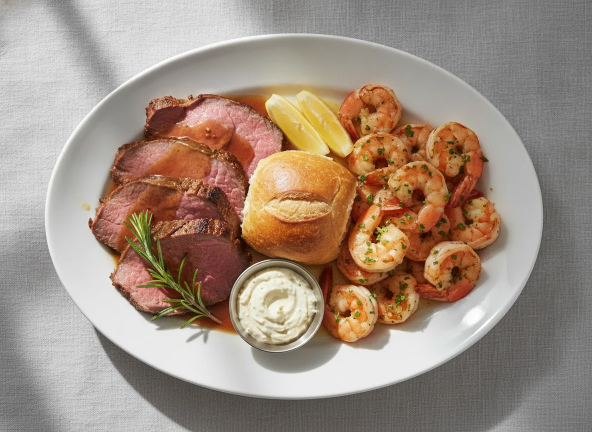 Mixed Plate with Roast Beef and Shrimp photo
