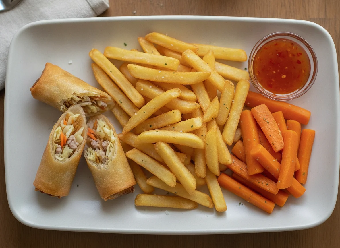 Mixed Plate with Spring Roll and Fries photo
