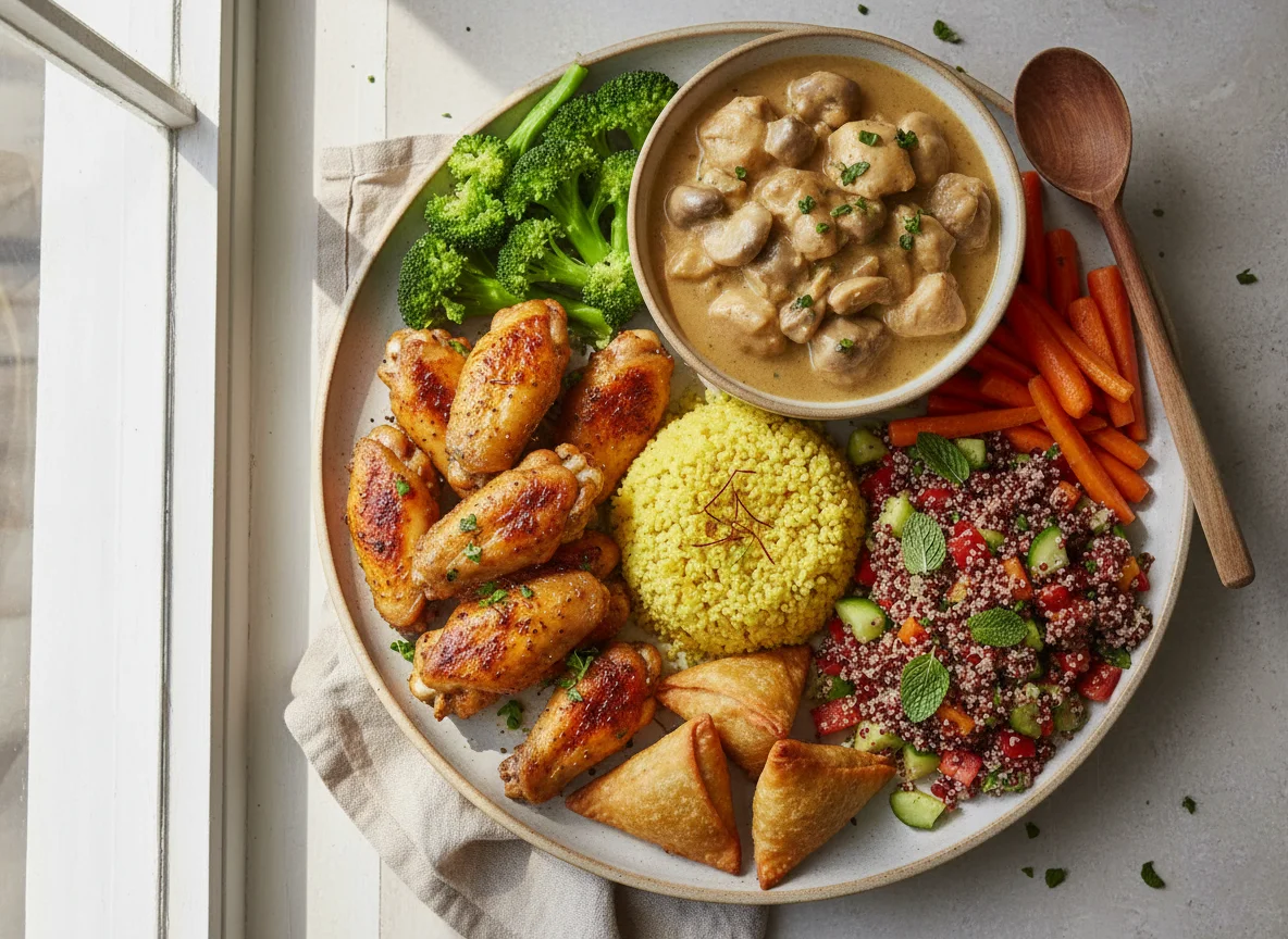 Mixed Platter with Chicken, Quinoa, and Vegetables photo