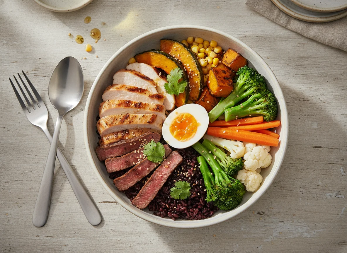 Mixed Protein and Vegetable Grain Bowl photo