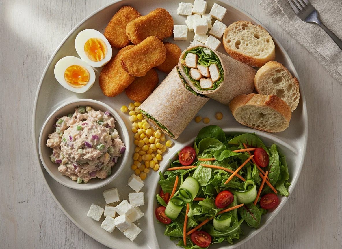 Mixed Protein Platter with Salad and Wrap photo