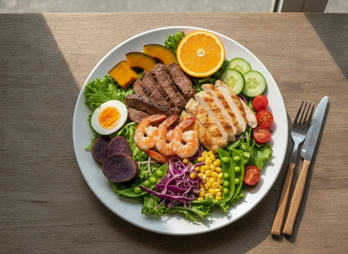 Mixed Protein Salad with Beef, Chicken, and Shrimp photo