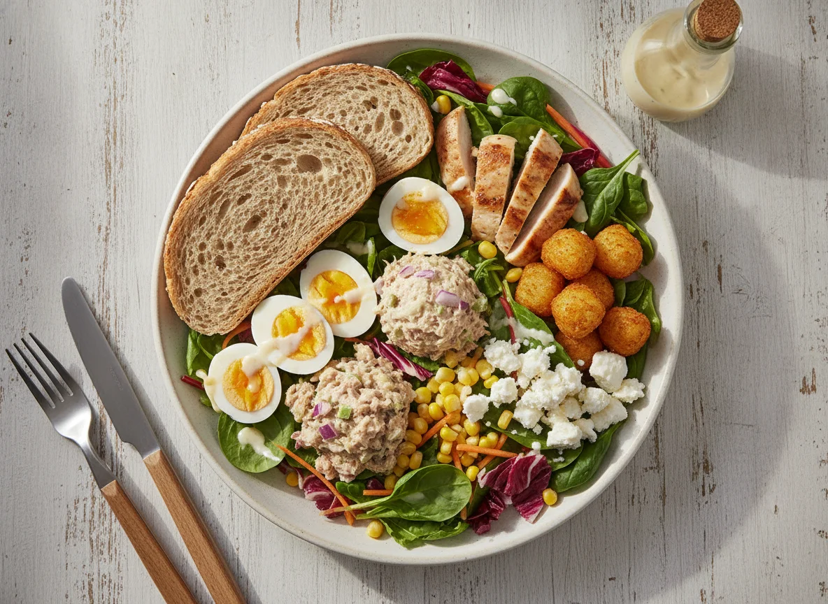 Mixed Protein Salad with Bread photo