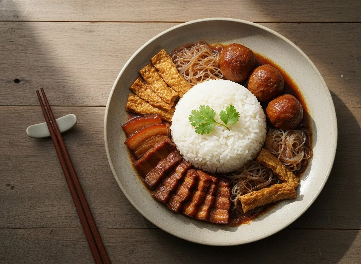 Mixed Rice with Braised Pork and Meatballs photo