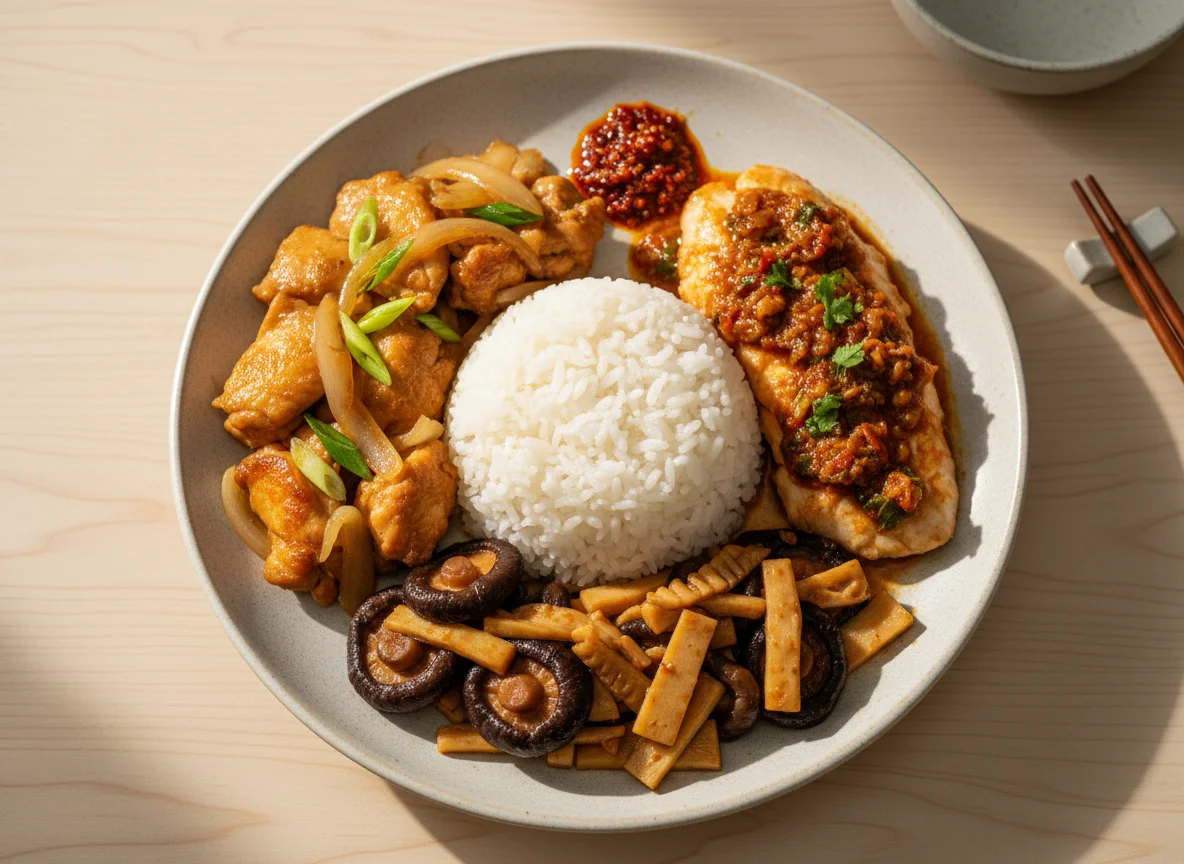 Mixed Rice with Chicken, Fish, and Vegetables photo